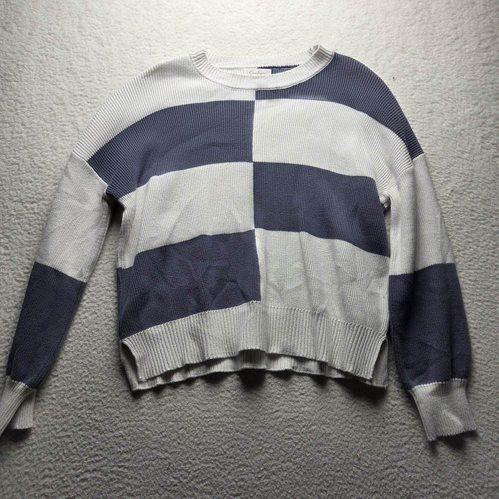 Jessica Simpson Sweater Womens XL Blue Crew Neck Long Sleeve Striped Pullover